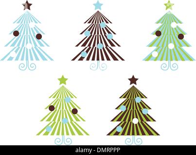 Retrò vettore modellato Alberi di Natale isolato su bianco Illustrazione Vettoriale