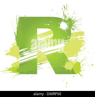 Abstract verde gli spruzzi di vernice font. La lettera R Illustrazione Vettoriale