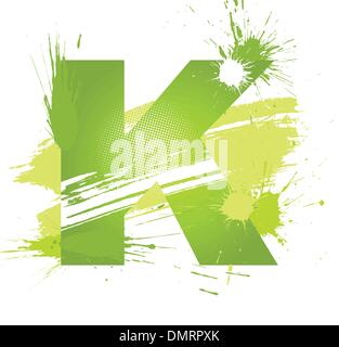 Abstract verde gli spruzzi di vernice font. La lettera K Illustrazione Vettoriale