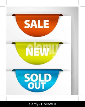Round Vendita / Nuovo / esaurito set di etichette Illustrazione Vettoriale
