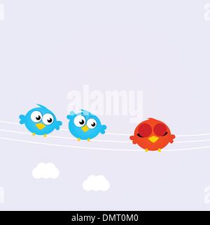 Uccelli blu in linea con i diversi uno rosso Illustrazione Vettoriale