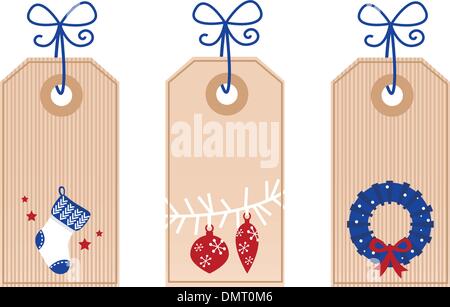 Retrò Tag Natale / Etichette isolato su bianco Illustrazione Vettoriale