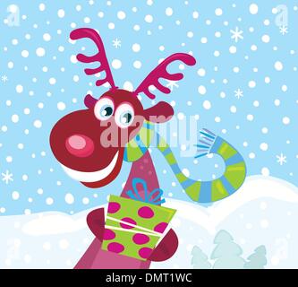 Rosso-Rudolph dal naso sulla neve Illustrazione Vettoriale