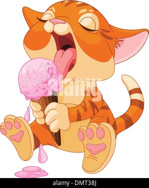 Kitten a mangiare il gelato Illustrazione Vettoriale