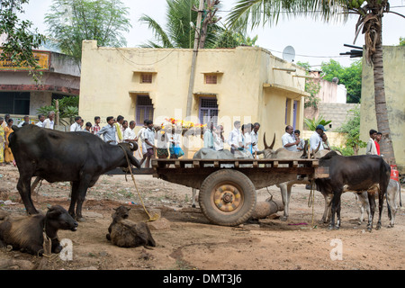 Il corteo funebre in un territorio rurale villaggio indiano. Andhra Pradesh, India Foto Stock