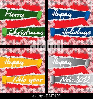 4 Natale e Anno Nuovo biglietti di auguri Illustrazione Vettoriale