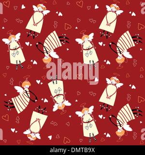 Modello-angeli-con-cuori Illustrazione Vettoriale