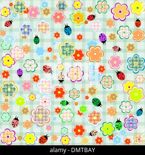 Fiori e ladybugs seamless sfondo pattern Illustrazione Vettoriale