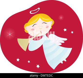 Christmas Angel boy con tromba Illustrazione Vettoriale