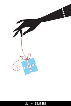 Blue box regalo con fiocco rosso, vettore Illustrazione Vettoriale