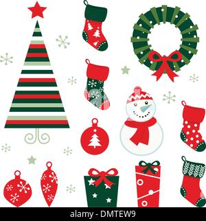 Inverno & Natale design elementi isolati su bianco ( rosso e verde ) Illustrazione Vettoriale