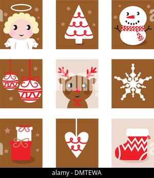 Caratteri di natale & accessori, icona & elementi retrò ( ) Illustrazione Vettoriale