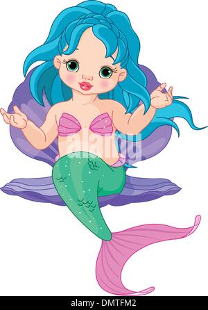 Mermaid baby nel guscio Illustrazione Vettoriale