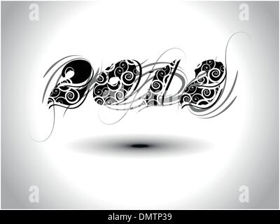 Vector elegante design lavoro nel testo 2012 per felice anno nuovo Illustrazione Vettoriale