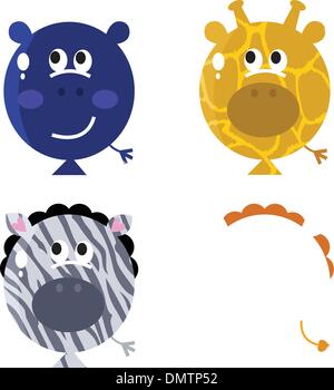 Graziosi animali volti a palloncino set isolato su bianco Illustrazione Vettoriale