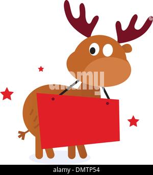 Carino renne con banner di natale isolato su bianco Illustrazione Vettoriale