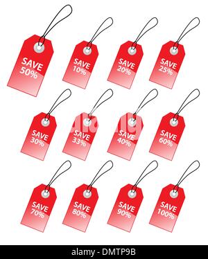 Raccolta di tag di vettore con numeri di sconto per il marketing sa Illustrazione Vettoriale