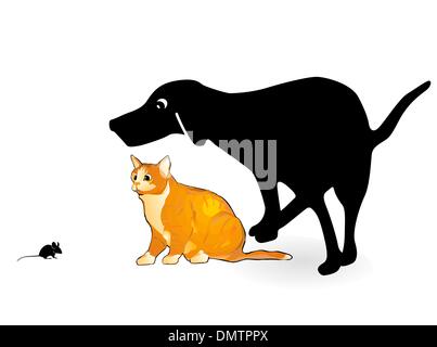 Cane e gatto con il mouse Illustrazione Vettoriale