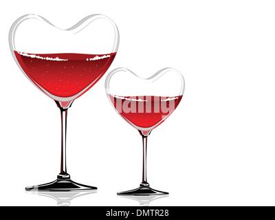 Illustrazione vettoriale di un bicchiere di vino in una forma di cuore su bianco ba Illustrazione Vettoriale