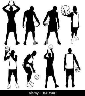 Set di vettore di giocatori di pallacanestro di Silhouette. Facile da modificare, qualsiasi Illustrazione Vettoriale