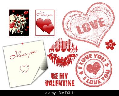 Francobolli san valentino e il simbolo Illustrazione Vettoriale