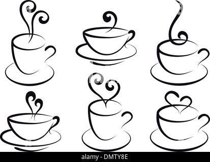 Caffè e tea cups, vettore Illustrazione Vettoriale