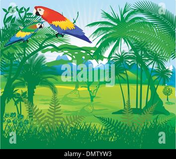 Parrot nella giungla Illustrazione Vettoriale