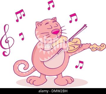 Gatto Rosa con violino Illustrazione Vettoriale