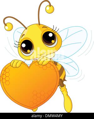 Carino bee tenendo un dolce cuore Illustrazione Vettoriale