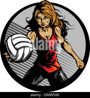 Giocatore di volleyball femminile Cartoon illustrazione vettoriale Illustrazione Vettoriale