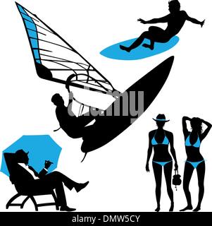 Molte persone sulla spiaggia di thr Illustrazione Vettoriale
