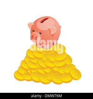 Salvadanaio su un mucchio di soldi Illustrazione Vettoriale
