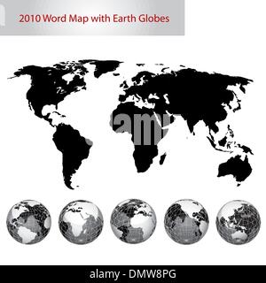 Modificabile mappa mondiale con globi di terra Illustrazione Vettoriale