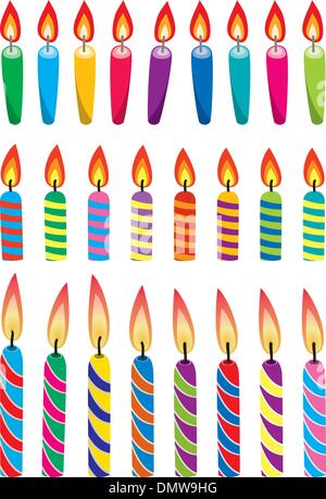 Set di vettore di coloratissimi candeline di compleanno Illustrazione Vettoriale