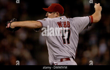 Arizona Diamondbacks a partire lanciatore Brandon Webb piazzole a tre hitter attraverso il sesto inning nella loro partita contro i San Francisco Giants Mercoledì notte, Settembre 12, 2007, presso AT&T Park in San Francisco California (Dan Rosenstrauch/Contra Costa Times/ZUMA Press) Foto Stock