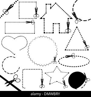 Forbici differenti della linea di taglio Illustrazione Vettoriale