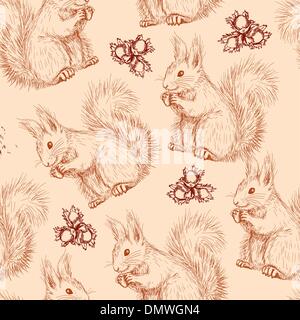 Modello senza soluzione di continuità con gli scoiattoli e i dadi Illustrazione Vettoriale