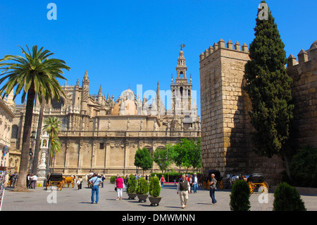 La cattedrale e la torre Giralda, Sevilla Siviglia(). Andalusia, Spagna. Foto Stock