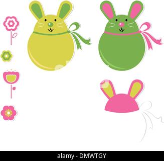 Colorate coniglietto di pasqua set di adesivi Illustrazione Vettoriale