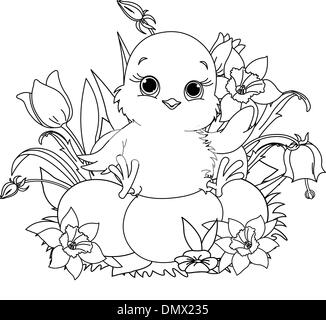 Felice Pasqua pulcino. Pagina di colorazione Illustrazione Vettoriale