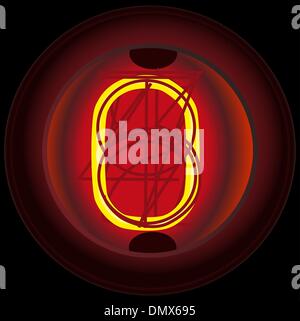 La cifra 0 (zero). Tubo Nixie indicatore Illustrazione Vettoriale