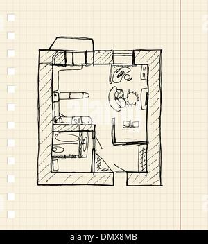 Riqualificazione di appartamento, schizzo Illustrazione Vettoriale