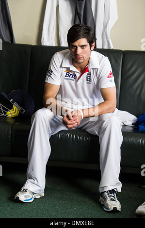 Alastair Cook riprese per BSKYB annuncio, ceneri Promotiona inserzione di BSKYB girato al Lords sul 20/05/2013 Foto Stock