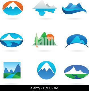 Raccolta di montagna icone correlate Illustrazione Vettoriale
