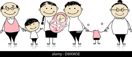 Felice grande famiglia con bambini, neonato Illustrazione Vettoriale