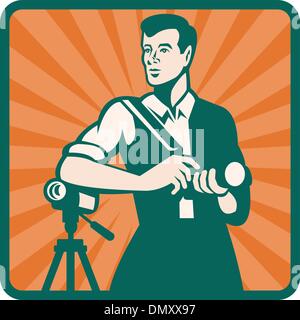 Fotografo con fotocamera reflex digitale e video retrò Illustrazione Vettoriale