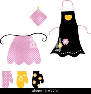 Retrò accessori da cucina set isolato su bianco Illustrazione Vettoriale