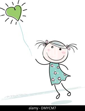 Piccola ragazza con cuore palloncino a forma di Illustrazione Vettoriale