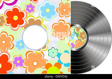 Disco in vinile coperchio in texture incarto di fiori Illustrazione Vettoriale