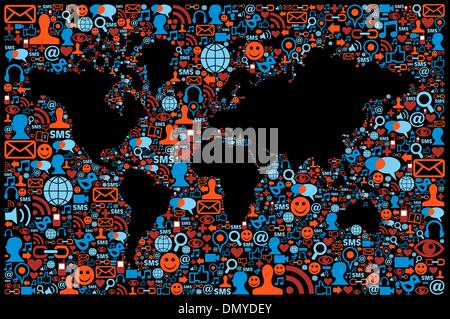 Social media network icon set mappa del globo Illustrazione Vettoriale